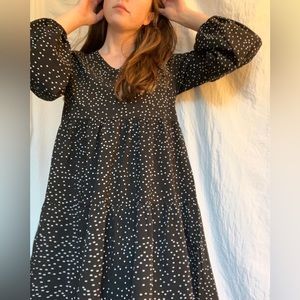 Long Sleeve Polka Dot Babydoll Dress